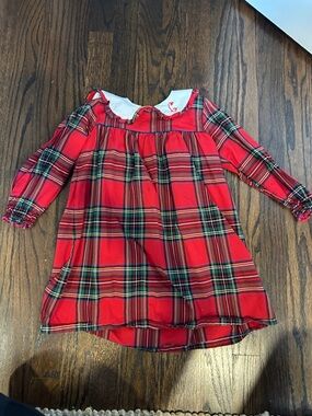 Monogram “C” Red Plaid Girls' Holiday Dress with White Peter Pan Collar